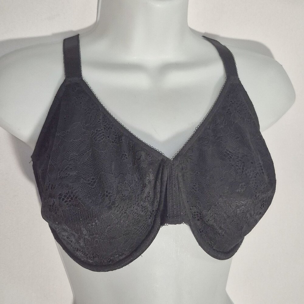 Victoria's Secret Underwire Bra, dark black, lace, gold metal adjusters. 42DD
